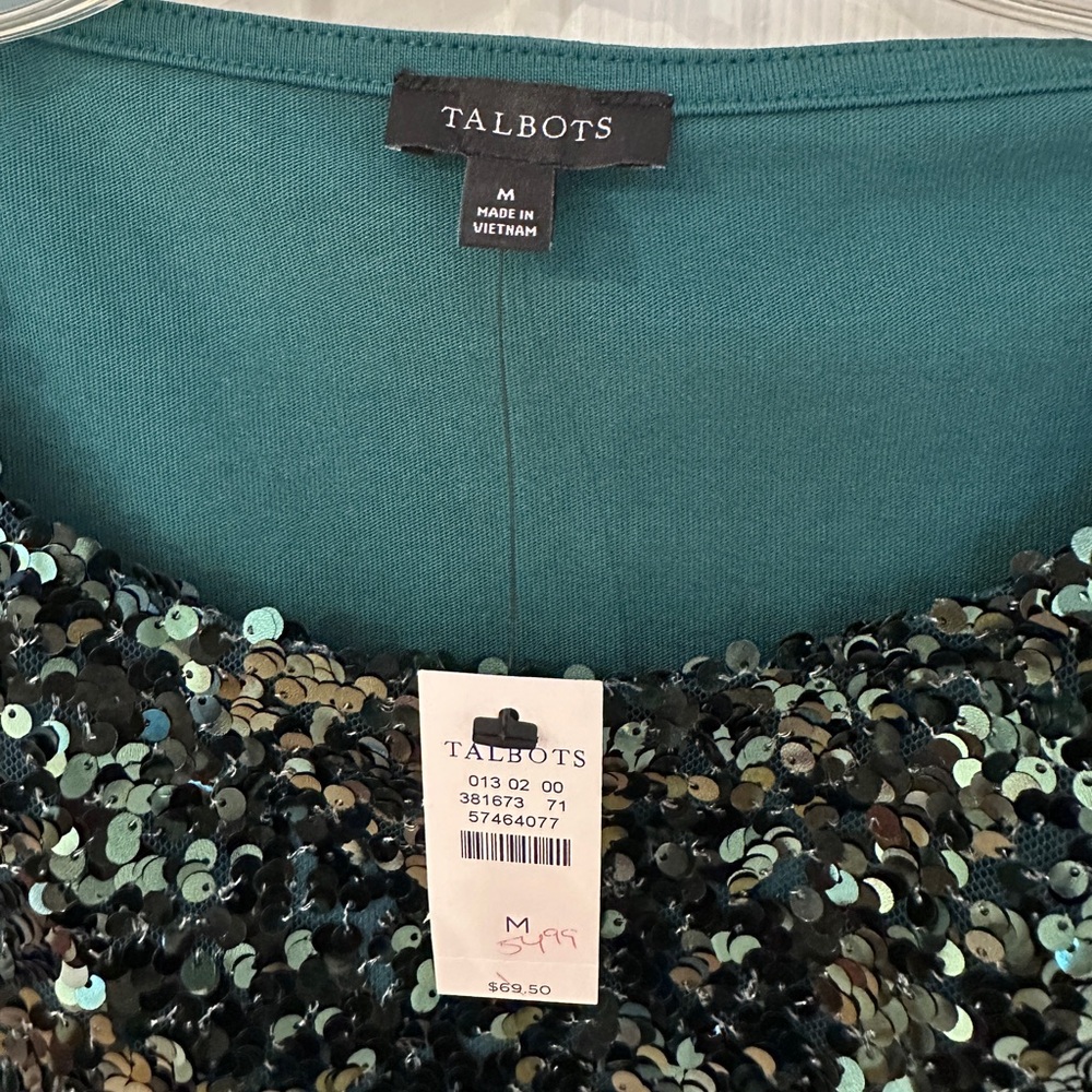 Talbots Emerald Sequin Sleeveless Blouse - Picture 2 of 3